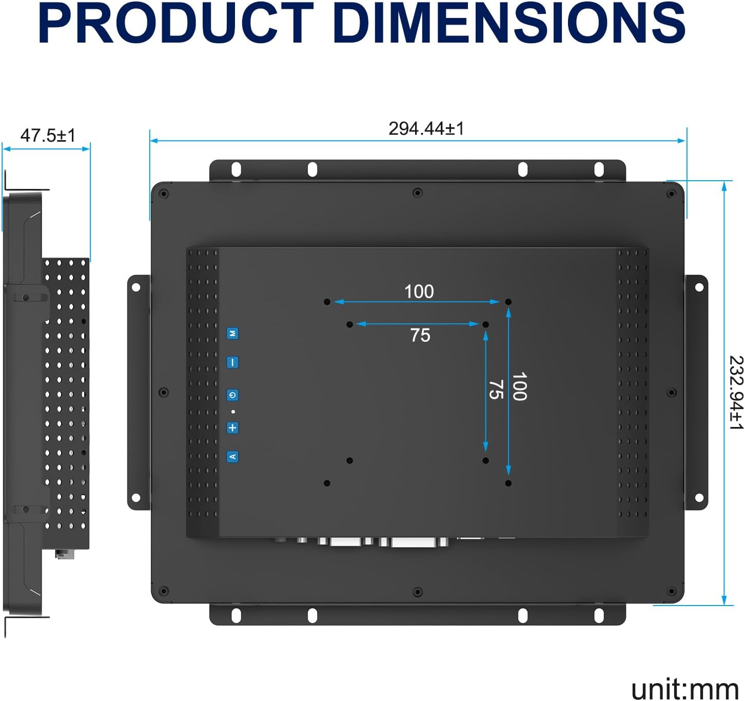 10-Point Multi-Touch Industrial Display 1024x768, 12.1 Inch Open Frame Capacitive Touch Screen Monitor, IP65 Front Waterproof Multi-Touch LCD Display with HD-MI VGA Ports