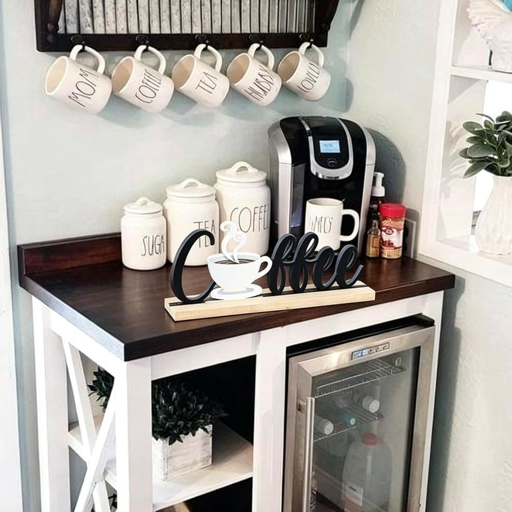 Wooden Coffee Word Sign Tabletop Decor,Coffee Cup Decoration