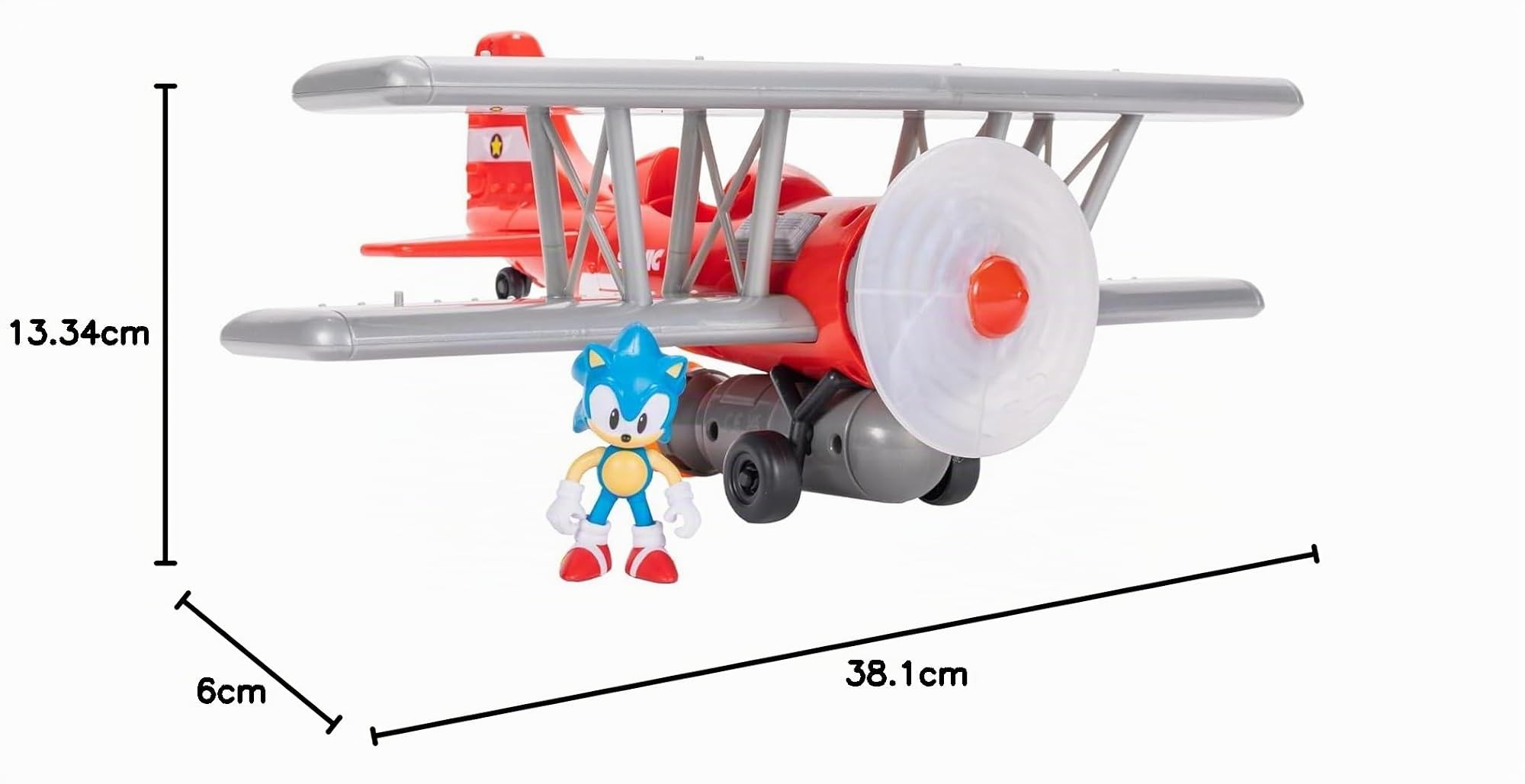 Sonic - Avioneta Biplano con Funciones - Incluye Figura Sonic 6 cm - Reproduce Luces y Sonicos - Jakks Pacific
