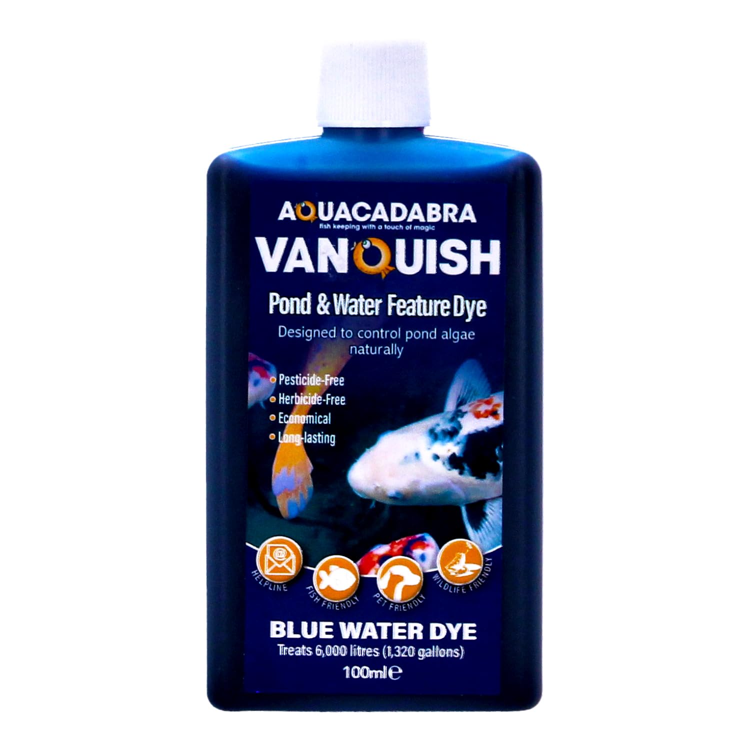 Aquacadabra Vanquish Blue Pond Dye 100ml Water Colour Greenwater Treatment Algae Blanketweed Control