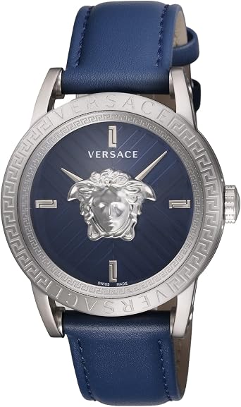 Versace VESN00122 Mens Wristwatch, V-Code Cord, Blue Dial, Stainless Steel, Sapphire Glass, Quartz 1.7 inches 43 mm, Swiss Watch