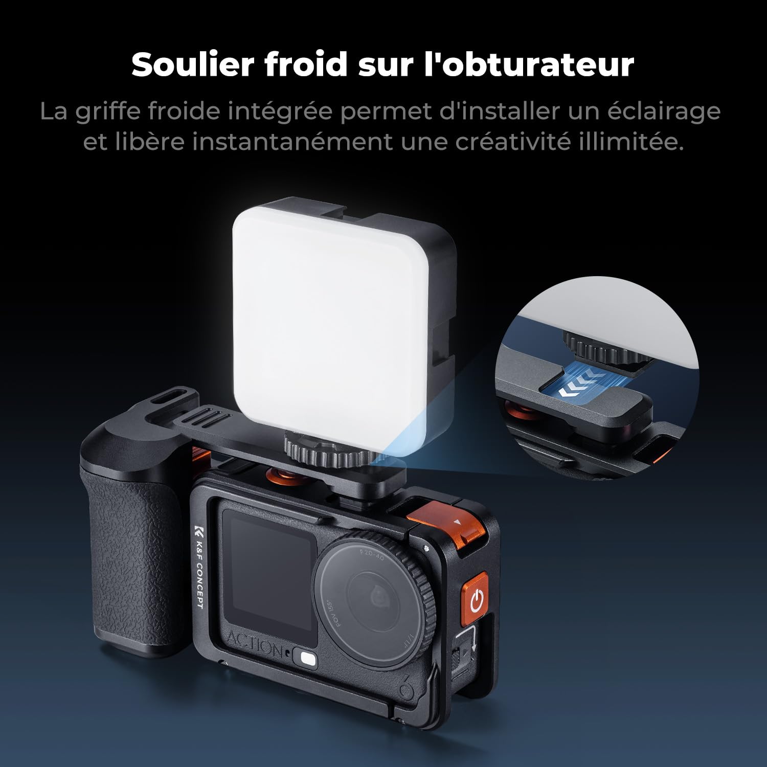 K&F CONCEPT Kit de Poignée avec Cage Compatible avec DJI Osmo Action 6, Poignée de Photographie de Rue à Déverrouillage Rapide avec Déclencheur, Griffe Flash, Accessoires pour Caméra d'action