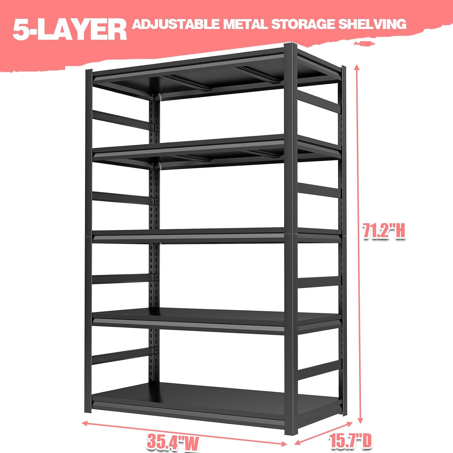 Garage Storage Shelves 2750LBs Metal Shelving Units Heavy Duty Garage Shelf 5 Tier Adjustable Shelf Storage Rack for Kitchen, Laundry Room, Industrial, Warehouse 35.4"W * 15.7"D * 71.2"H, Black