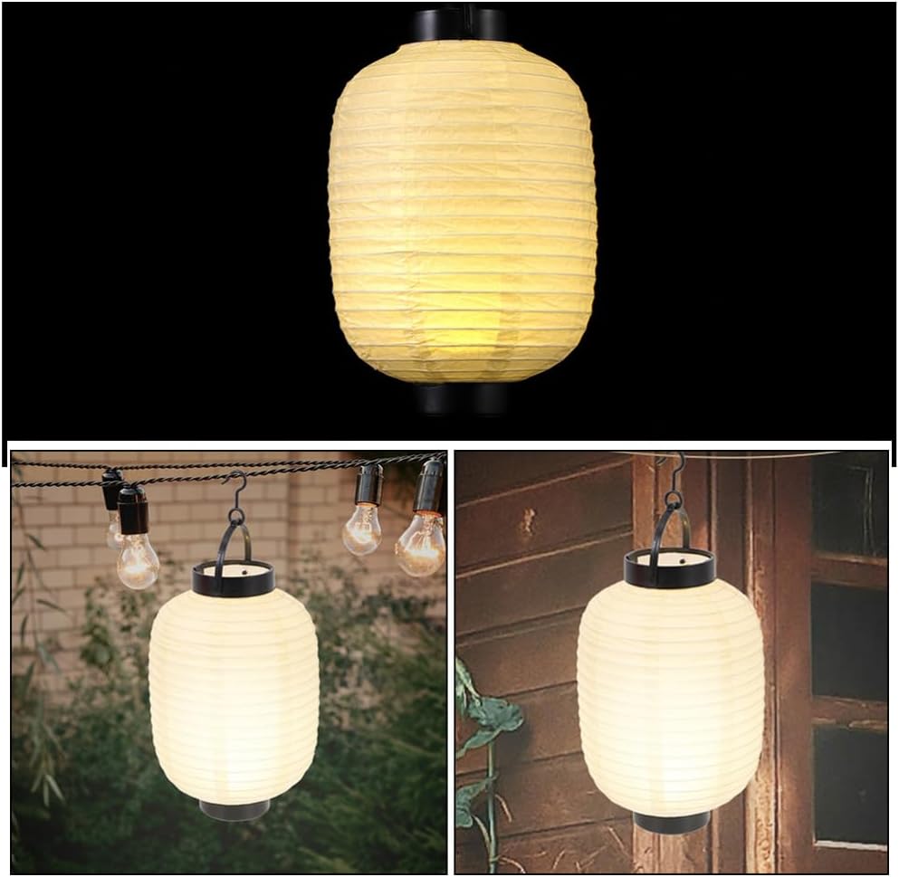 DOITOOL 2Pcs Folding Japanese Lanterns Outdoor Decorative Paper Lanterns with Led Lights for Festive Hanging Asian Style