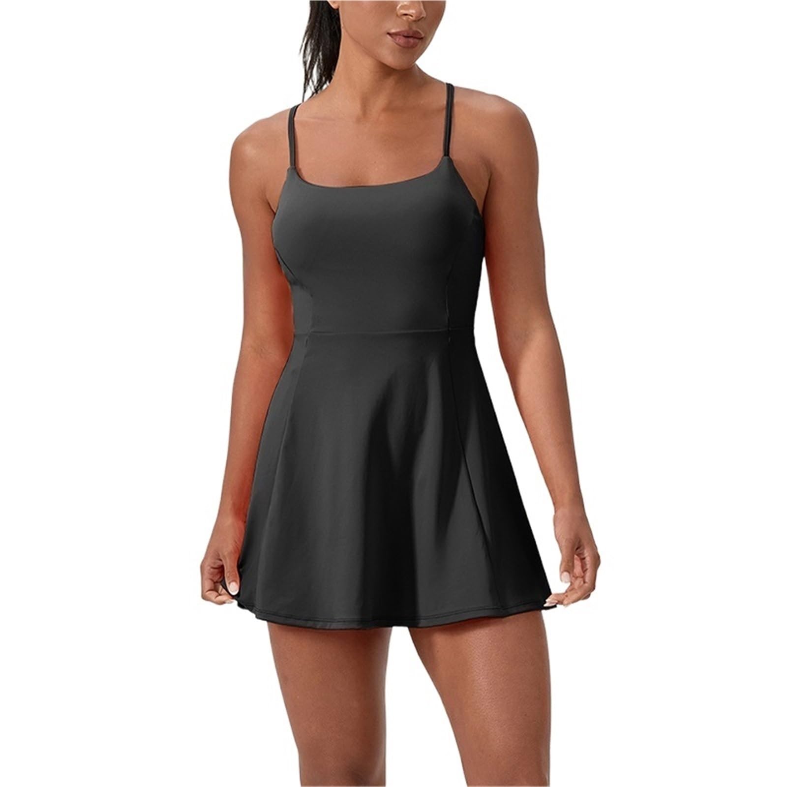 Tenniskleid Damen Verstellbare Träger Sport Tenniskleid Hohlkreuz Laufkleider Ärmellos Fitness Tennisröcke FüR Damen