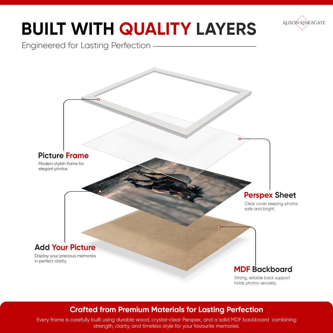 Alison Kingsgate Modern 11X9 White Picture Frames- Engineered Wood Photo Frame with Shatterproof Perspex Front- Ideal for Posters Certificates & Artwork- Wall Mount or Tabletop Display - Image 2