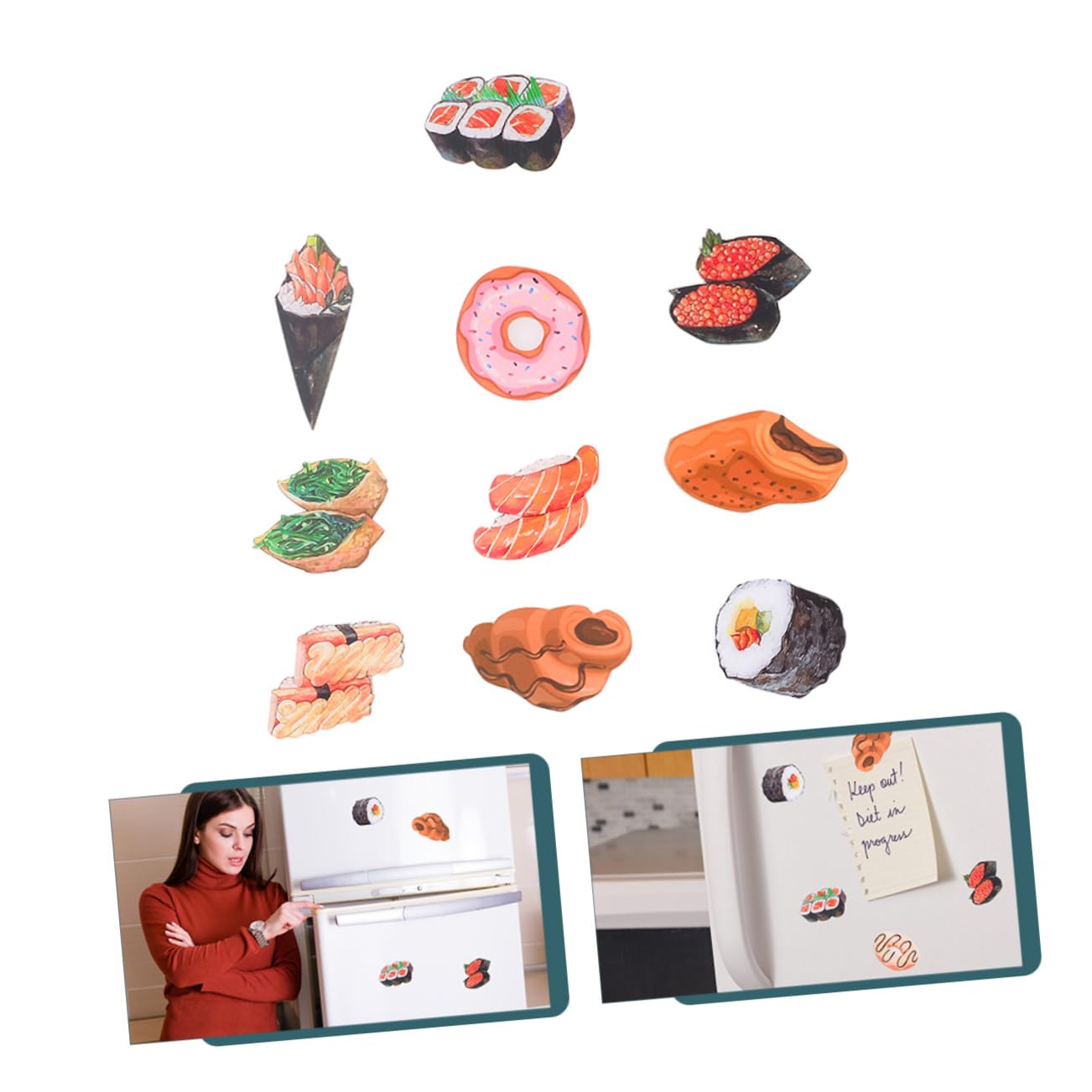 TOPBATHY Kühlschrankmagnet Sushi 50 Stück Kühlschrankmagnet Magnete Für Den Geschirrspüler-Magnet Kühlschrankaufkleber Kühlschrank Magnete Lebensmittelmagnete Whiteboard-Magnet Spülmaschinenmagnet
