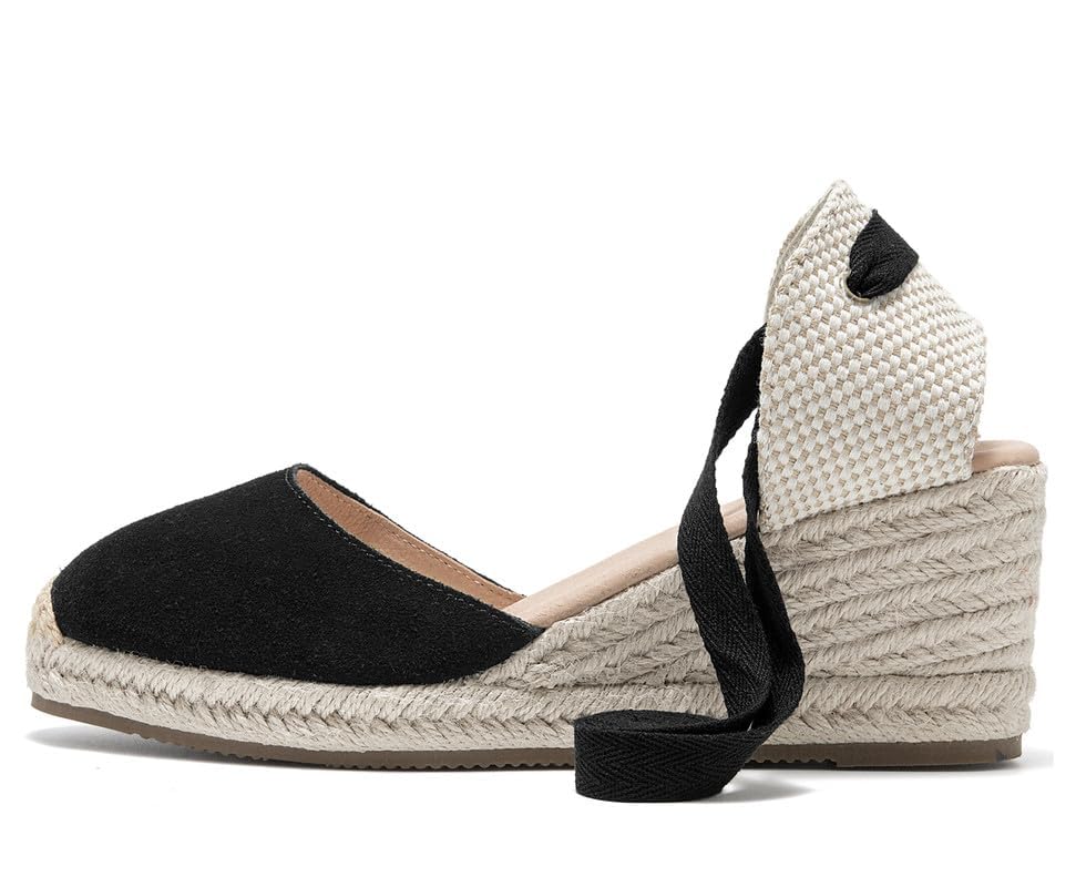 Image of Womens Espadrille Wedge Sandals Closed Toe Platform Lace Up Ankle Strap Slingback Summer Dress Shoes
