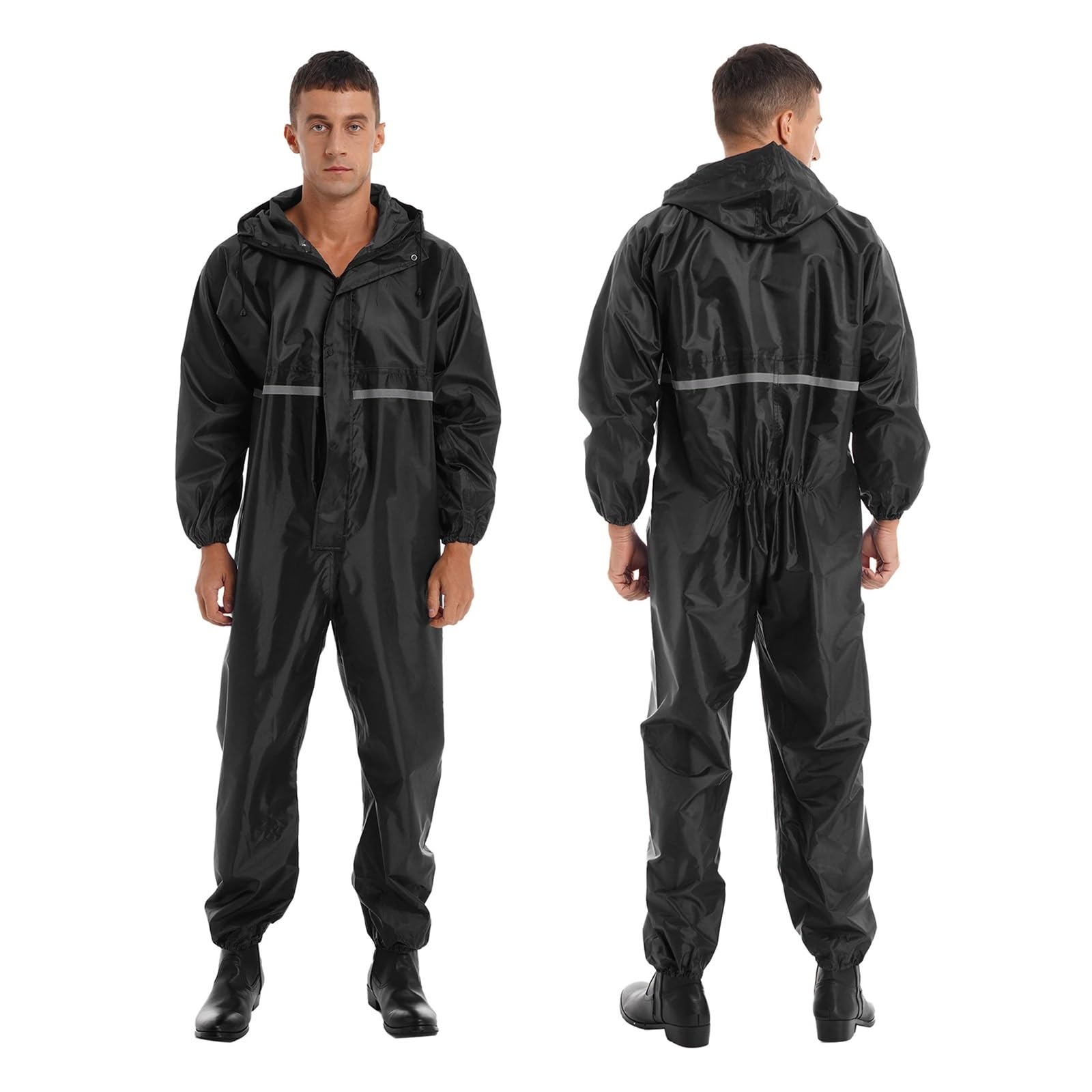 Tuta Da Lavoro Uomo Tuta intera con cerniera da uomo, tuta da lavoro, tuta riflettente, antipioggia, impermeabile con cappuccio for motociclisti(Black,165)