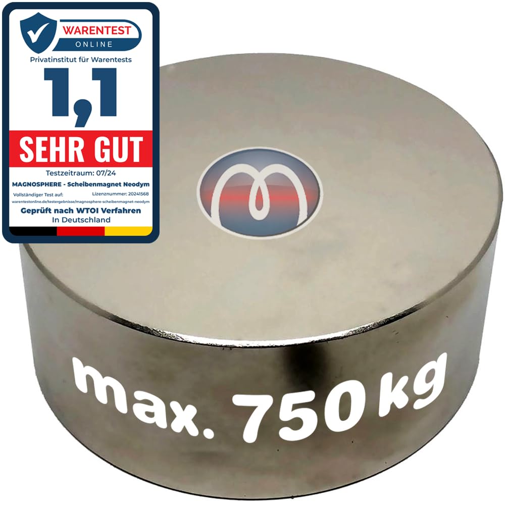 Magnes tarczowy neodymowy dysk magnetyczny bardzo mocny – siła przyczepności do 750 kg – silne magnesy okrągłe – okrągłe magnesy NdFeB, wymiary: Ø 120 x 50 mm, siła przyczepności 750 kg