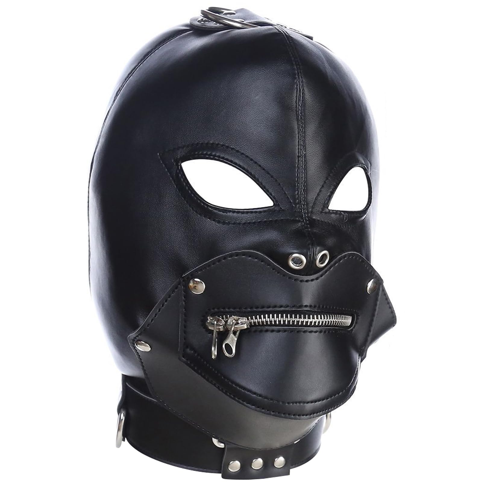 Wxyestna Gimps Mask Wicked Demon PU Leather Mask with Plush Lining Adjustable Back Tie Detachable Zippered Mouth for Halloween