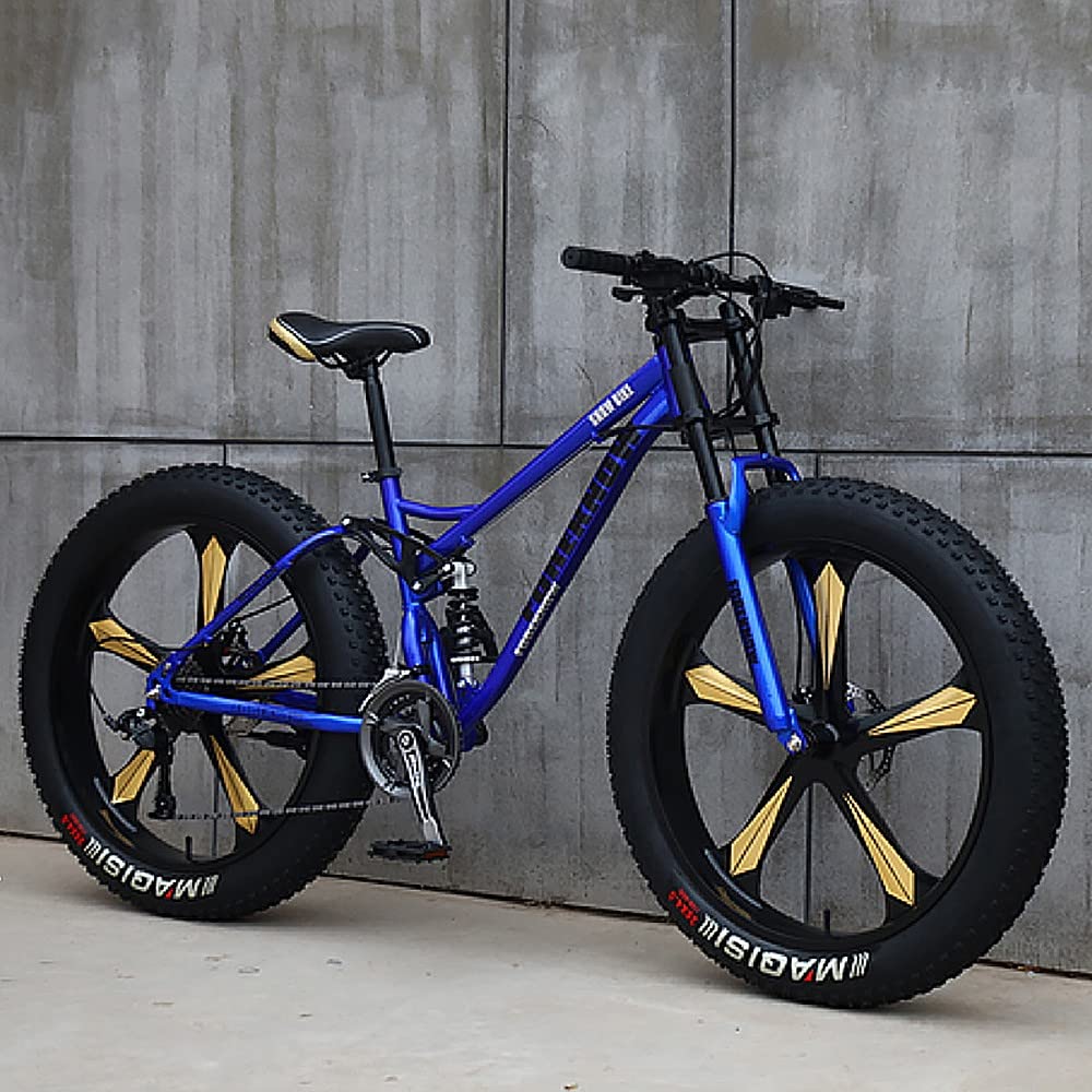 JAMCHE 26Inch Mountain Bikes, Adult Fat Tire Mountain Trail Bike, 27 Speed Bicycle, High-carbon Steel Frame Full Suspension Dual Disc Brake, 4.0 Inch Thick Wheel Mountain Snow Beach Bikes