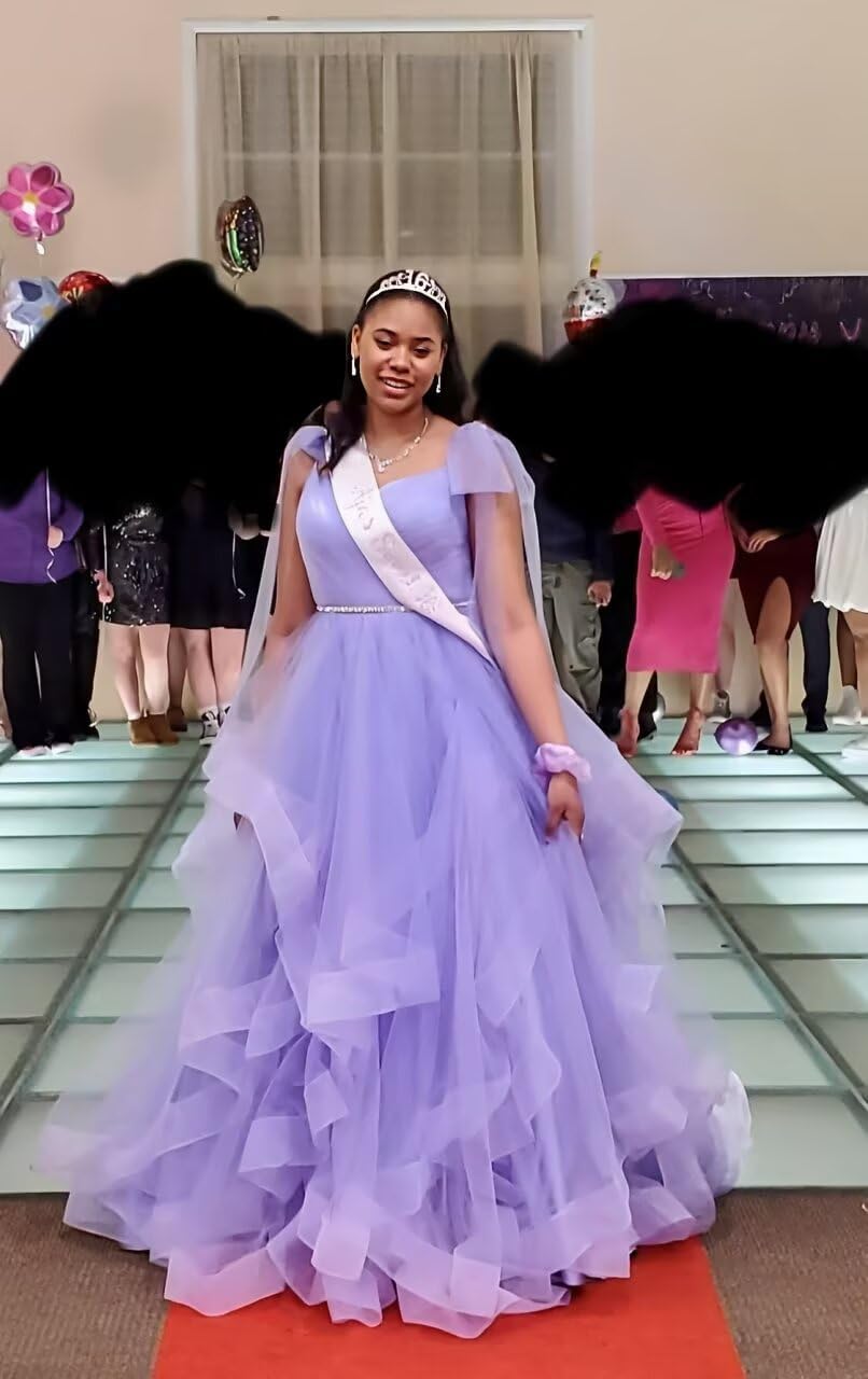 Tiered Tulle Prom Dresses Long Ball Gown Quinceanera Formal Evening Gowns for Women Teens with Bow - Image 7