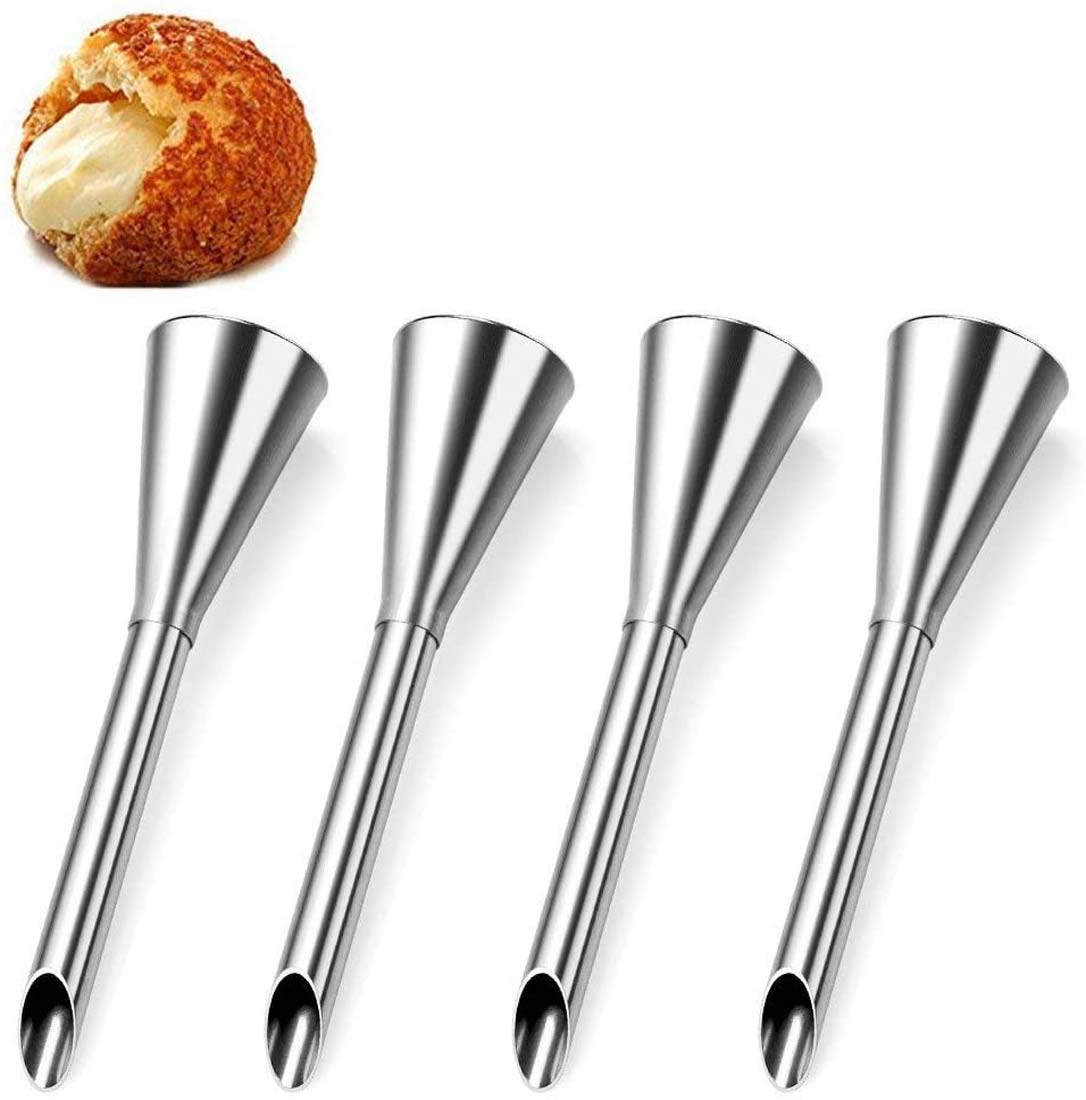 DELFINO Cream Icing Piping Nozzle Tip, Stainless Steel Nozzle Cream Puff Decor Small Pastry Icing Piping Tool Great for Filling Donuts, Cupcakes, Elclairs, and Other Pastries, 4 Pcs