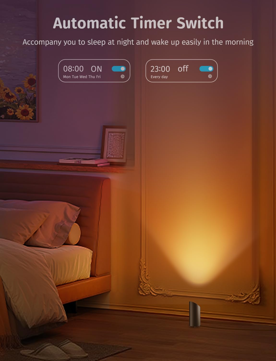 GeyouLux 5W RGBW LED Uplight Spot Regulable, Lampara Pie Led Para Salón con Mando a Distancia, Control a TravéS De La Aplicación, Temporizador, Modo Música Para Salón, Videojuegos, Negro 2 Piezas