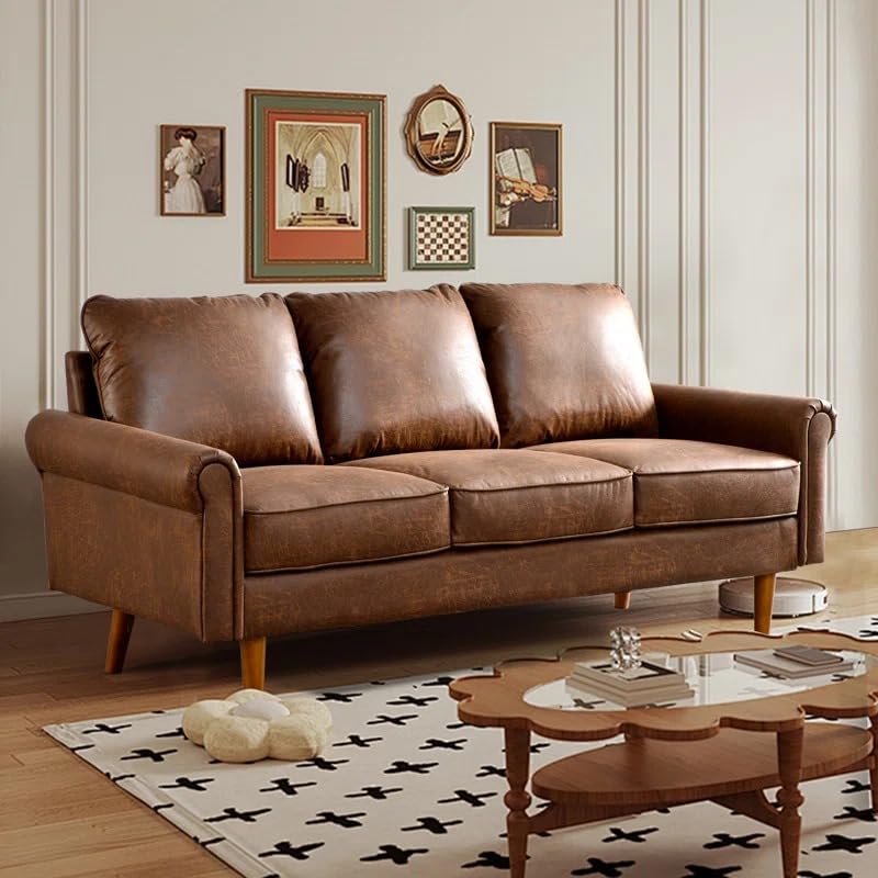 Image of LEGACY OF COMFORT Ainsley 73'' Faux Leather 3-Seat Sofa with Tufted Back Three Seater Sofa for Living Room Guest Room Hotels Office (Dark Brown)