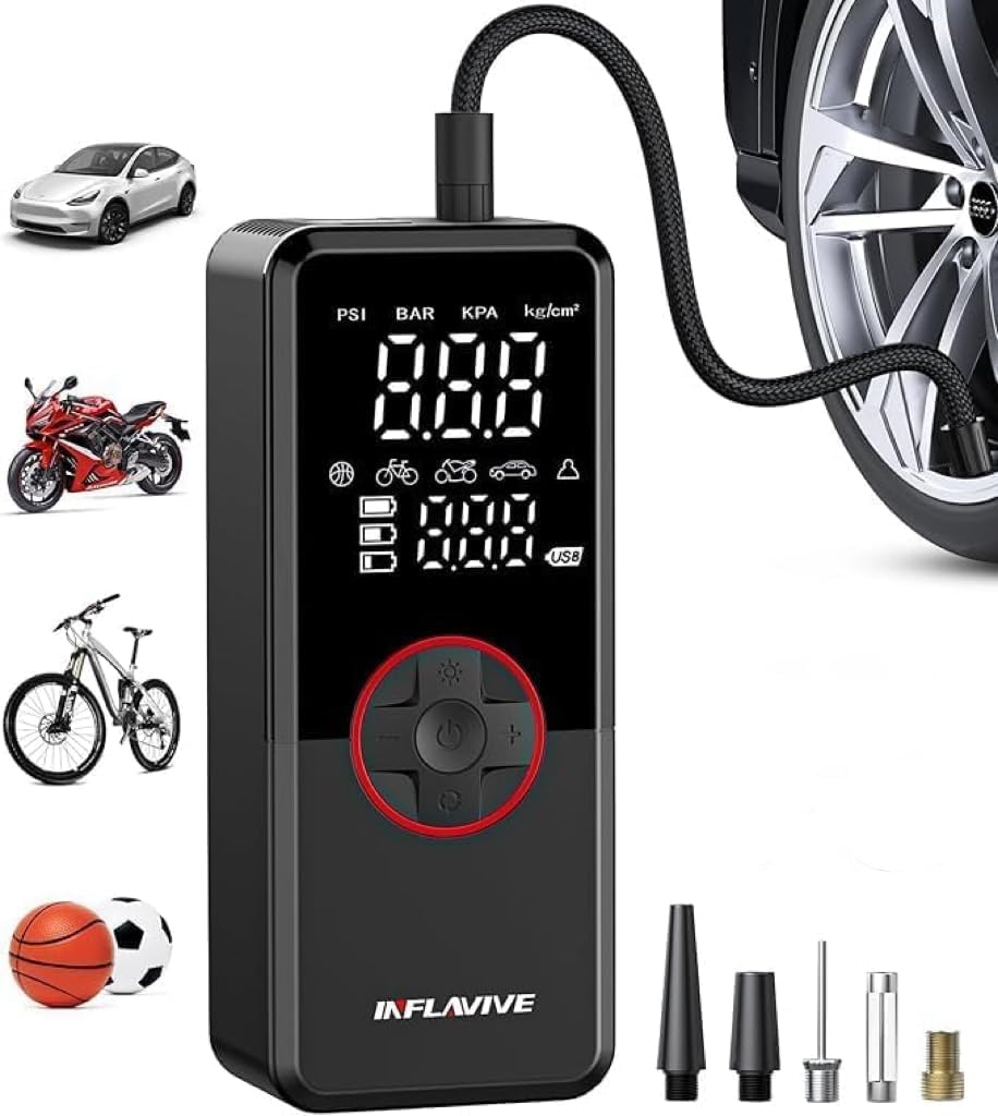 Tire Inflator Portable Air Compressor,150PSI Faster Inflation Cordless Tire Air Pump with Digital Gauge,Auto Shut-Off,LED Light,Electric Air Pump for Car Tires,SUV, Motorcycle, Bike, Balls