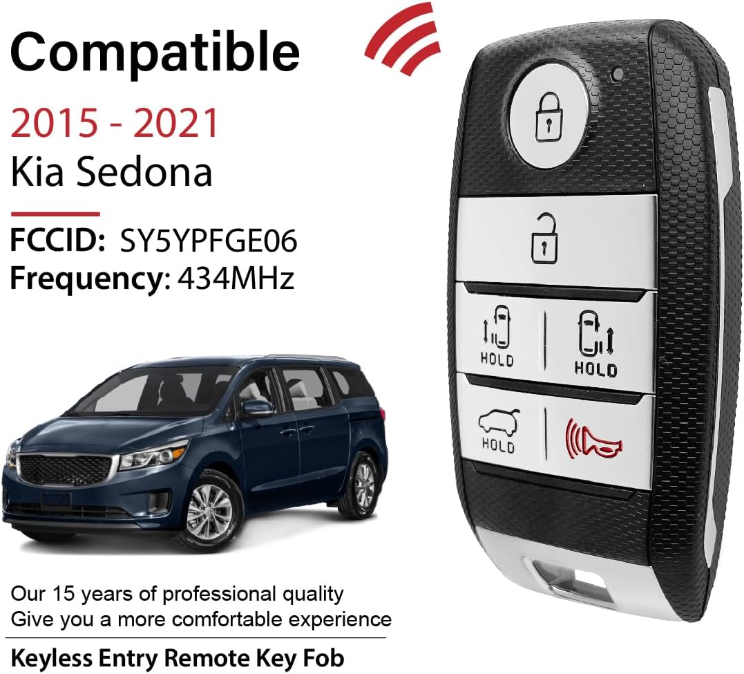 Replacement for 2015 2016 2017 2018 2019 2020 2021 Kia Sedona Key Fob Remote Control SY5YPFGE06 6 Buttons 434MHz