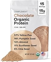 Vista 1 de Complement Proteína vegana de chocolate orgánico en polvo (15 porciones) baja en carbohidratos, baja en calorías, sin azúcar, sin soja, sin OMG, sin