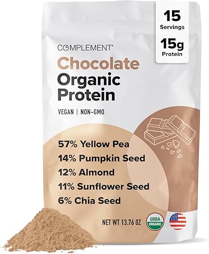 Complement Proteína vegana de chocolate orgánico en polvo (15 porciones) baja en carbohidratos, baja en calorías, sin azúcar, sin soja, sin OMG, sin
