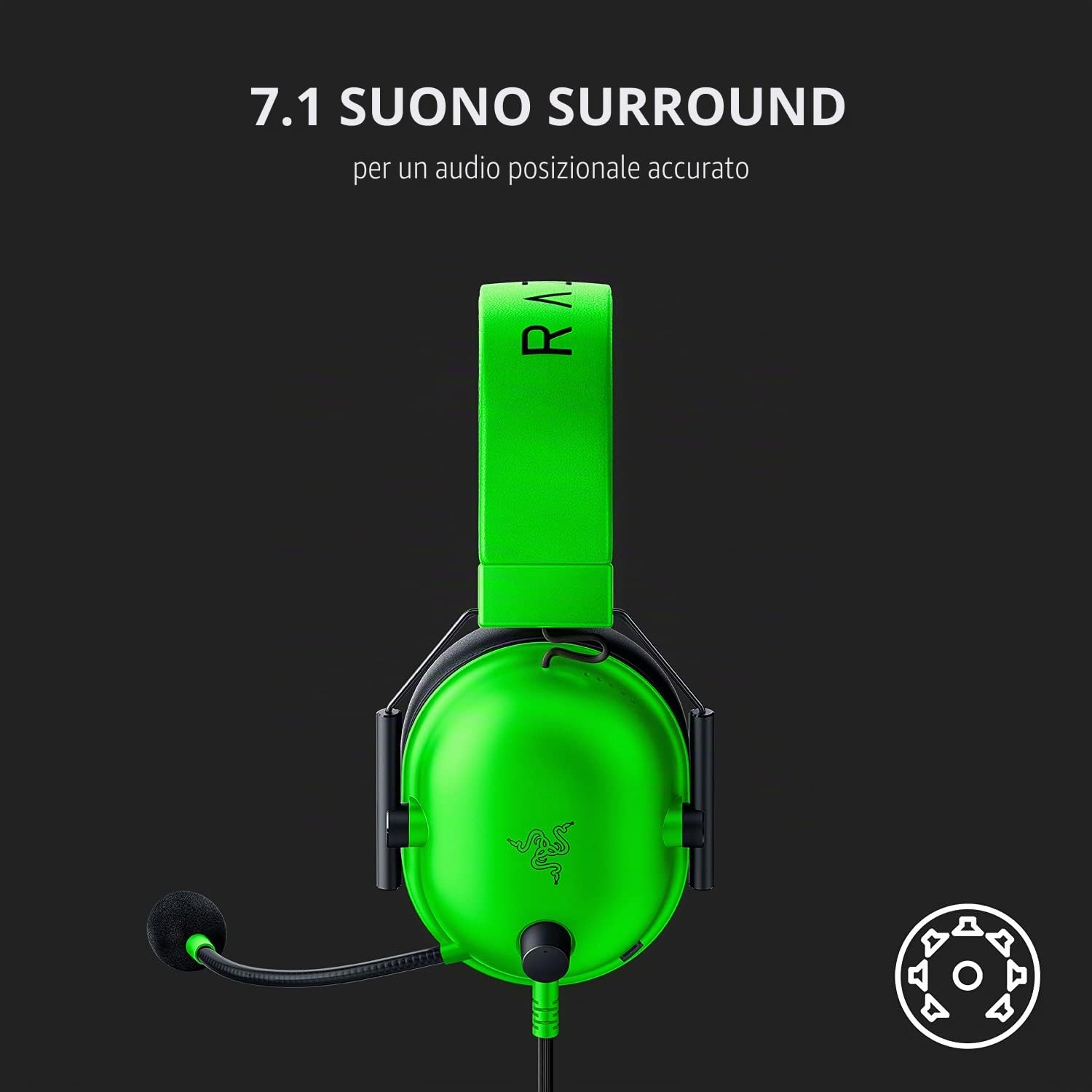 Razer BlackShark V2 X Gaming Headset: 7.1 Surround Sound – Driver 50 mm – Cuscino in memory foam – per PC, PS4, PS5, Switch, Xbox One, jack audio da 3,5 mm, verde