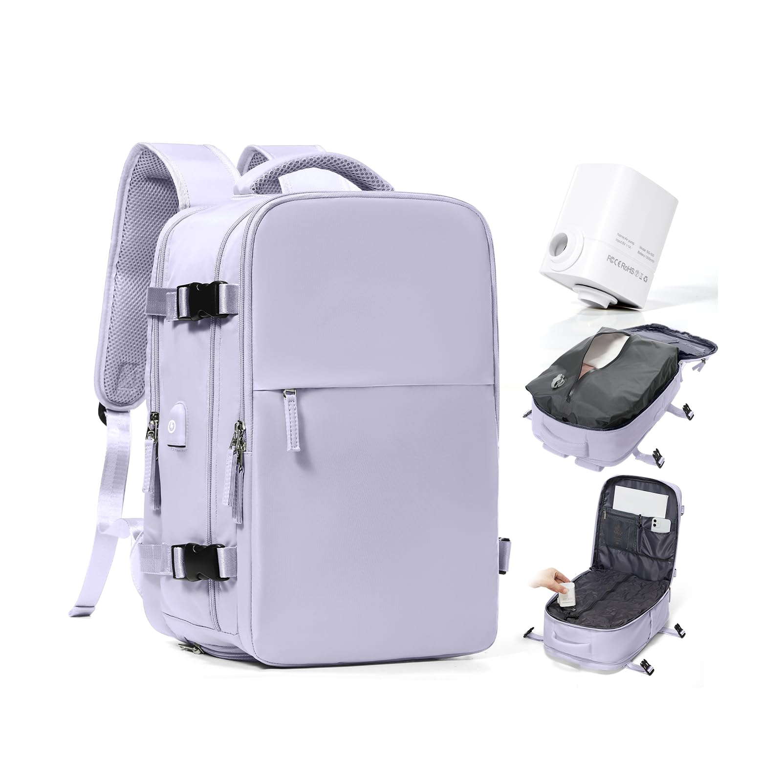 BJLFS Zaino da Viaggio con Sottovuoto Ryanair 40x30x20 Wizzair Bagaglio a mano 40x20x25 Ryanair con Pompa Borse da Cabina per Easyjet 45x36x20 con compressione sottovuoto,Zaino Casual per Laptop