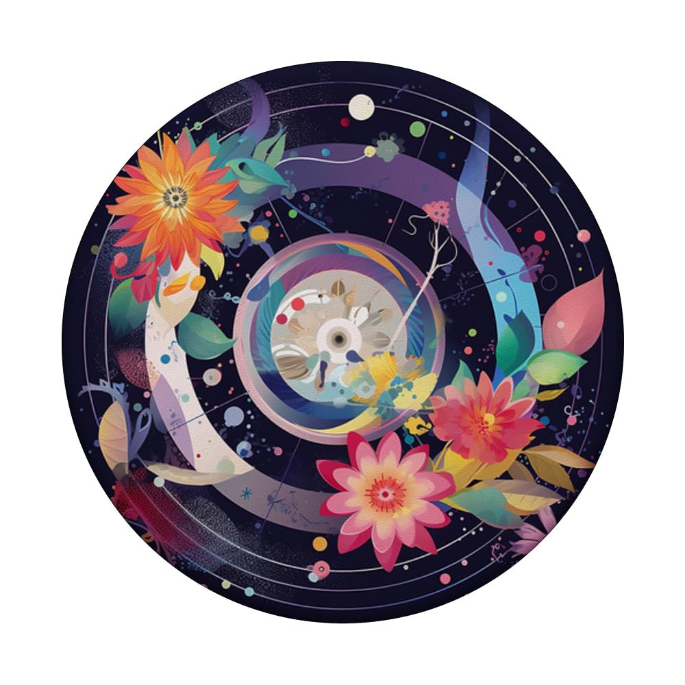 Nero Bianco Strisce Acquerello Angolo Floreale PopSockets