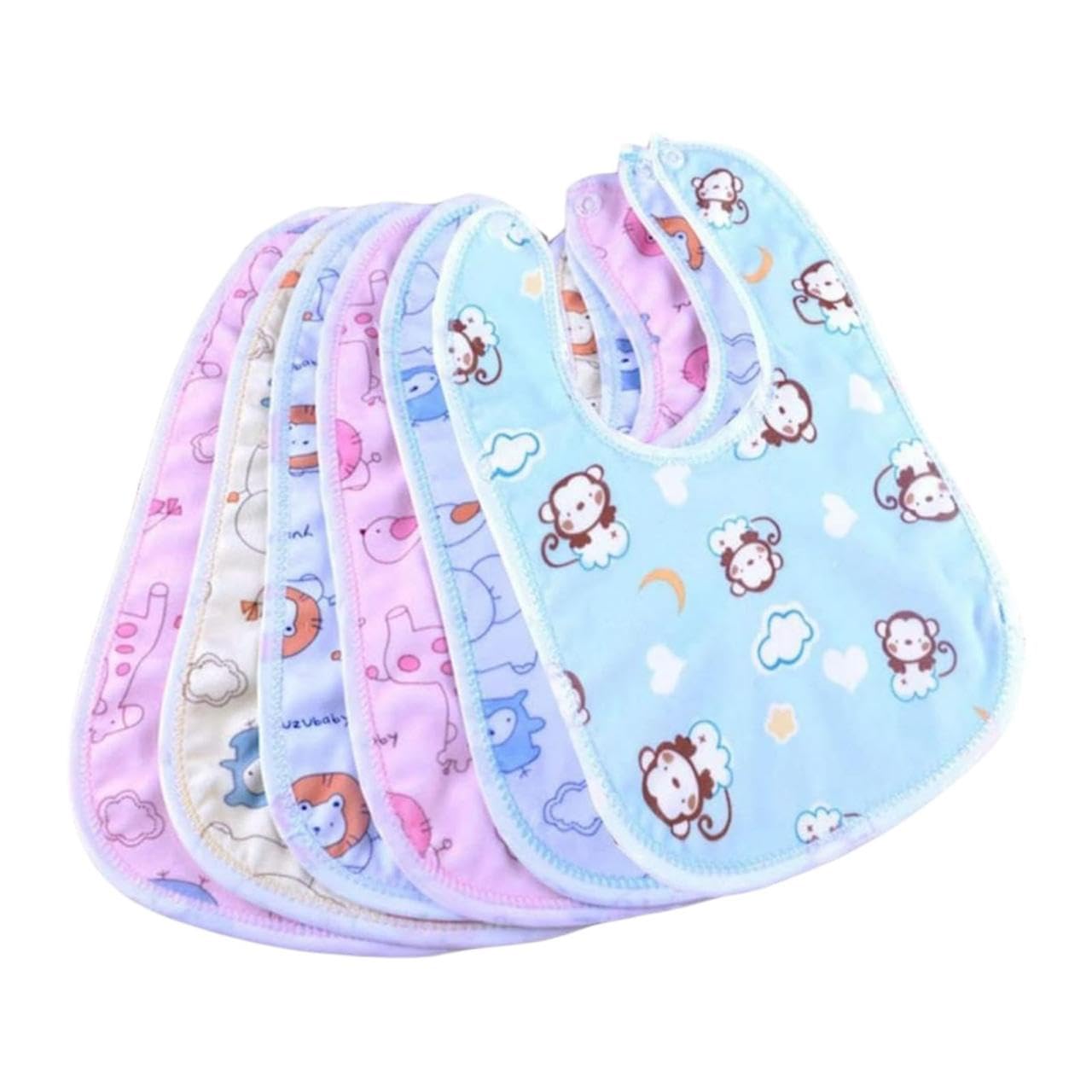VIRTI MINI ME Soft Waterproof Spill Resistant Bibs | Baby Apron with Cute Cartoon Design | Adjustable Snap Closure | Easy-to-Clean Infant Feeding Bibs | Pack of 6 | Multicolour-image-41
