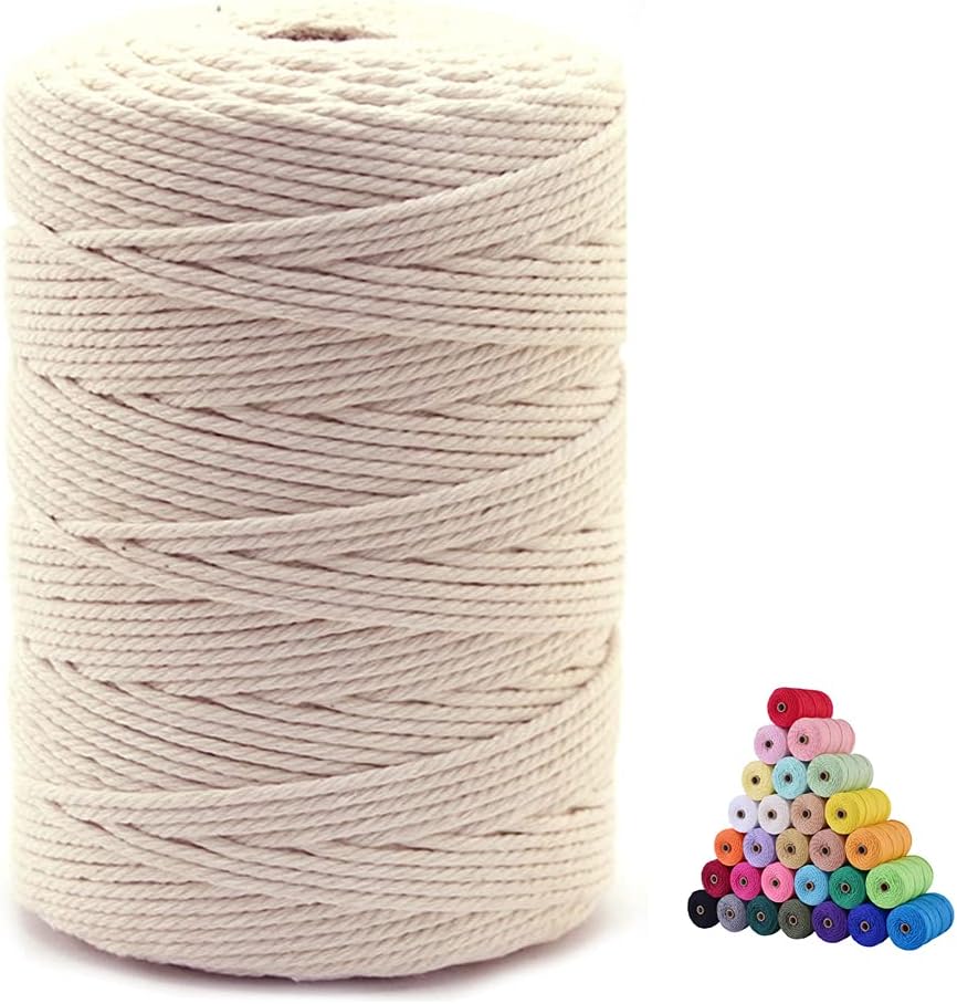 FLIPPED 100% Natural Macrame Cord,3mm x328 Yards Macrame Cords Colored Macrame Cotton Rope Craft Cord for DIY Crafts Knitting Plant Hangers Christmas Wedding Decor (Beige/Natural Color, 3mm328yards)