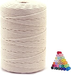 FLIPPED 100% Natural Macrame Cord,3mm x328 Yards Macrame Cords Colored Macrame Cotton Rope Craft Cord for DIY Crafts Knitting Plant Hangers Christmas Wedding Decor (Beige/Natural Color, 3mm328yards)