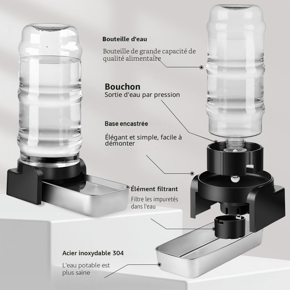 Marchul 8.6L Distributeur d'eau pour Chien Chat, Distributeur Eau Automatique par Gravité avec Gamelle INOX et 3 Filtres, Grande Capacité Distributeur Eau pour Animaux de Compagnie, sans Électricité
