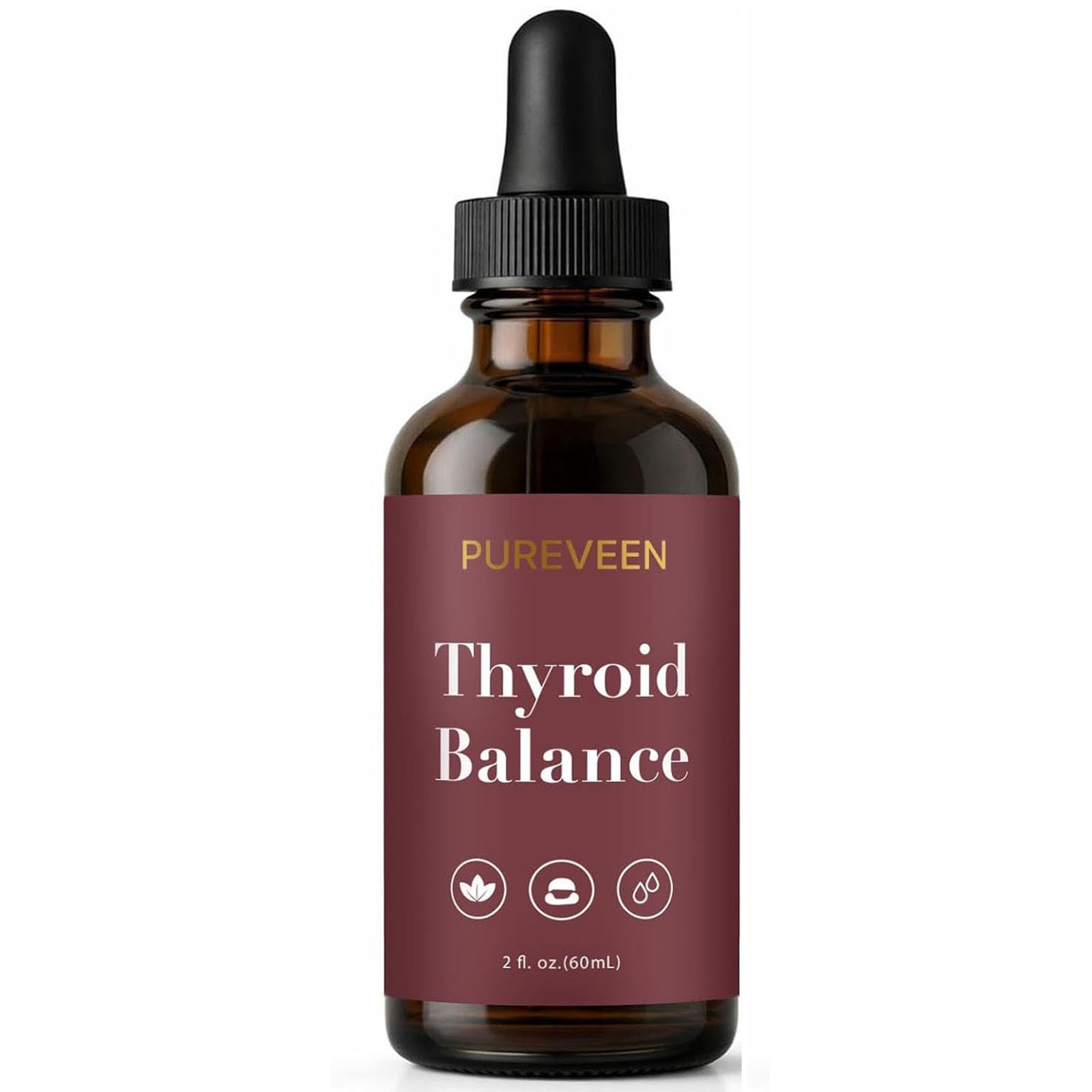 PureveenThyroid Balance, Thyroid Support Drops for Women, Liquid Supplement with Milk Thistle, Selenium, Zinc, Magnesium, 60ML