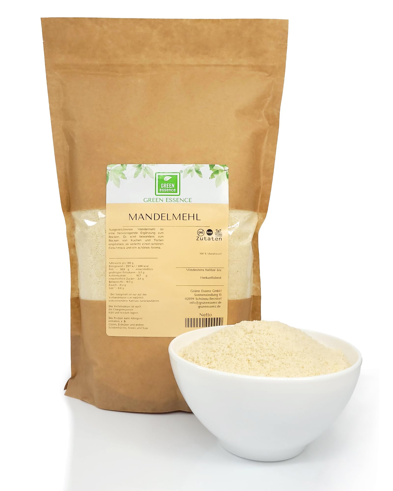 Mandelmehl 1 kg von der Grünen Essenz perfekte Ergänzung für Backwaren - naturbelassen - aus blanchierten Mandeln - low carb - keto mehl von gemahlenen Mandeln ohne Schale (1 Kg)