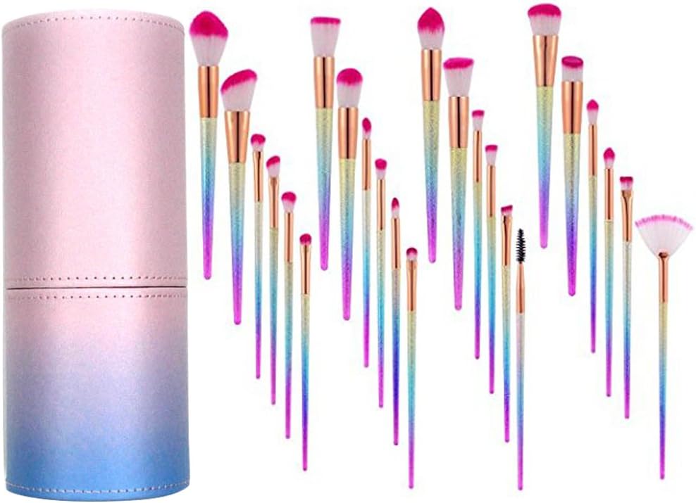 24 Pieces Makeup Brush Set Frosted Professional Make Up Set Foundation Eyebrow Concealer Cosmetic Eyeshadow Blush Face Powder Foundation Highlighter Brush with brush holder