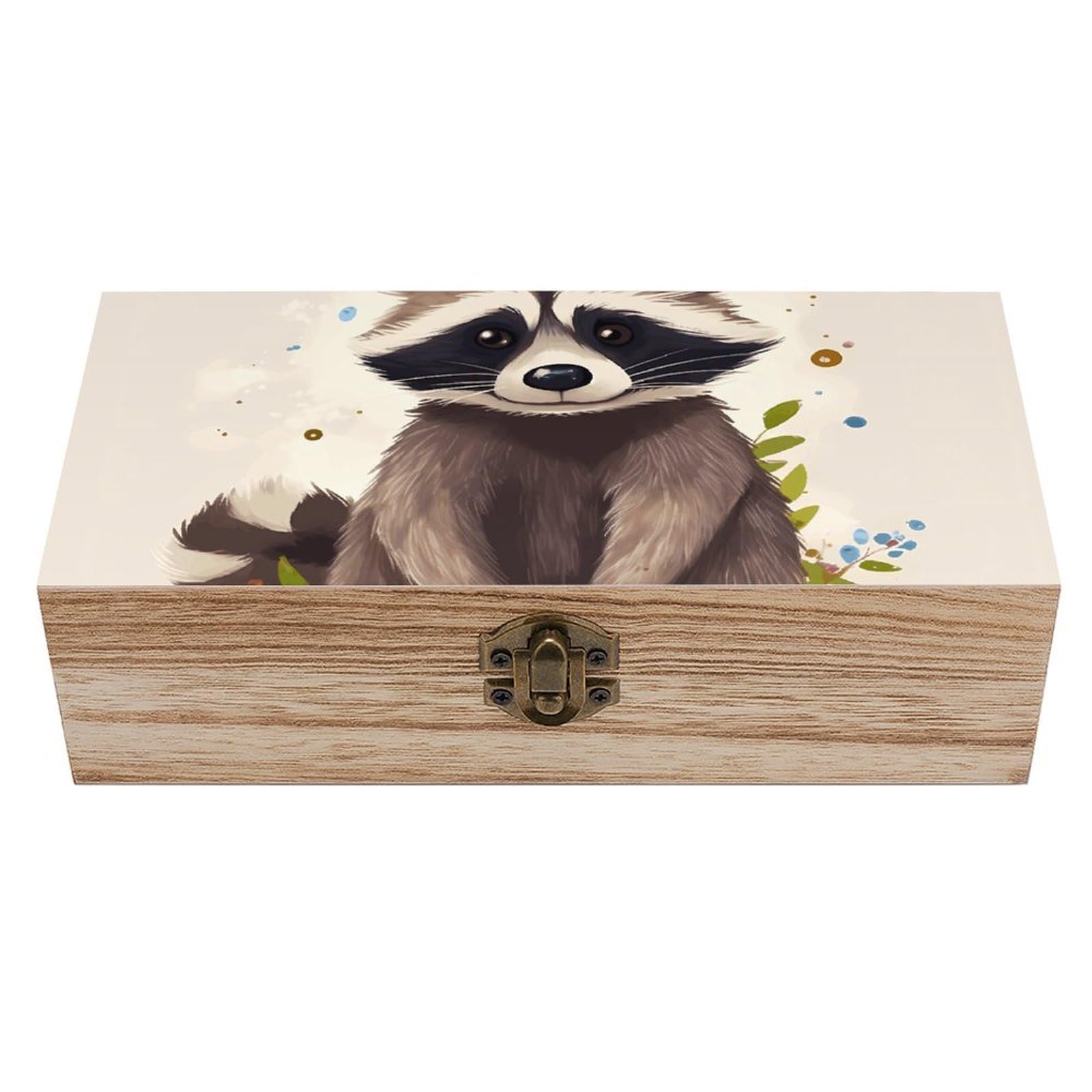 asbwuo Raccoon Wooden Keepsake Box Storage Boxes with Hinged Lid