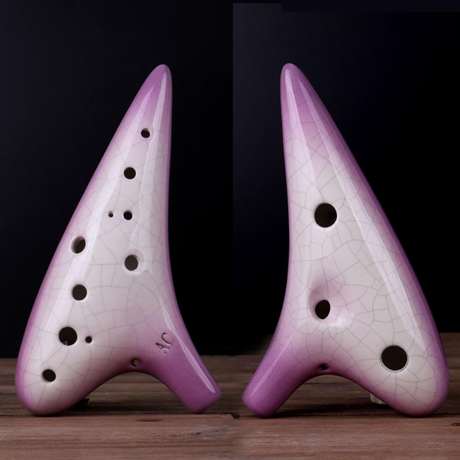 Ocarina de cerámica de 12 agujeros alto C con patrón agrietado con libro de texto y bolsa protectora, perfecta para principiantes y rendimiento profesional (morado)