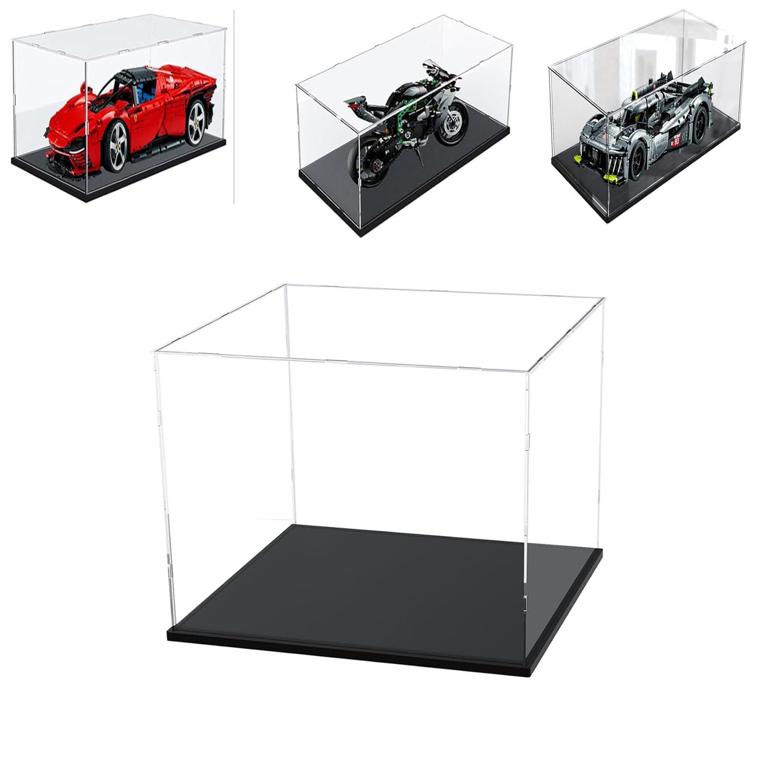 Caso di Esposizione Acrilico Trasparente Spesso 3MM, Base Spessa, Dustproof, per Oggetti da Collezione, Lego (nero, 20x15x15cm/8x6x6in)