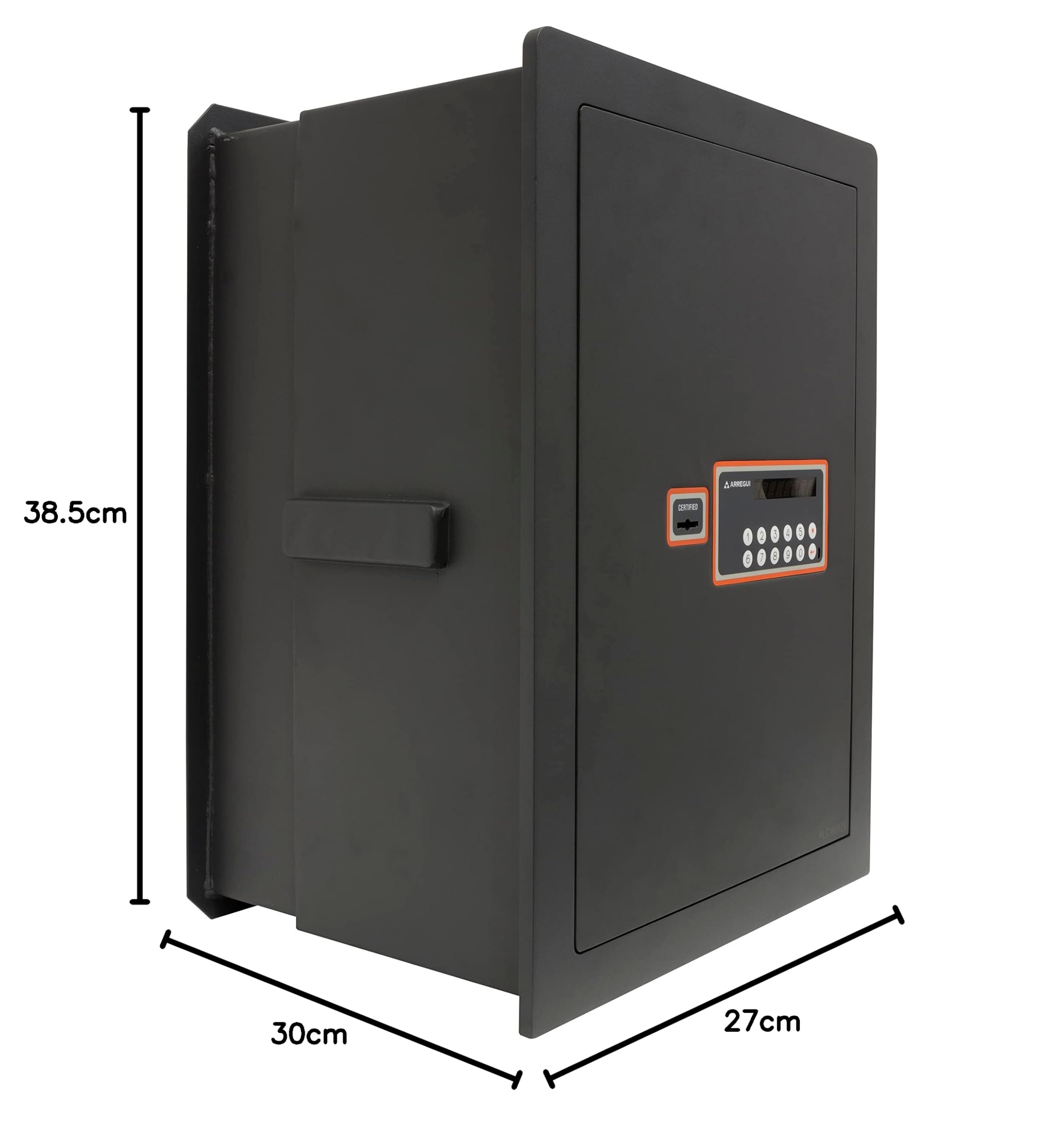 ARREGUI Plus C 181080 Caja fuerte de empotrar a pared con cerradura certificada de llave y codigo | Caja de doble Seguridad para casa y hogar | Fundo extensible | 52 x 38,5 x 20/30 cm | 24 a 40 L