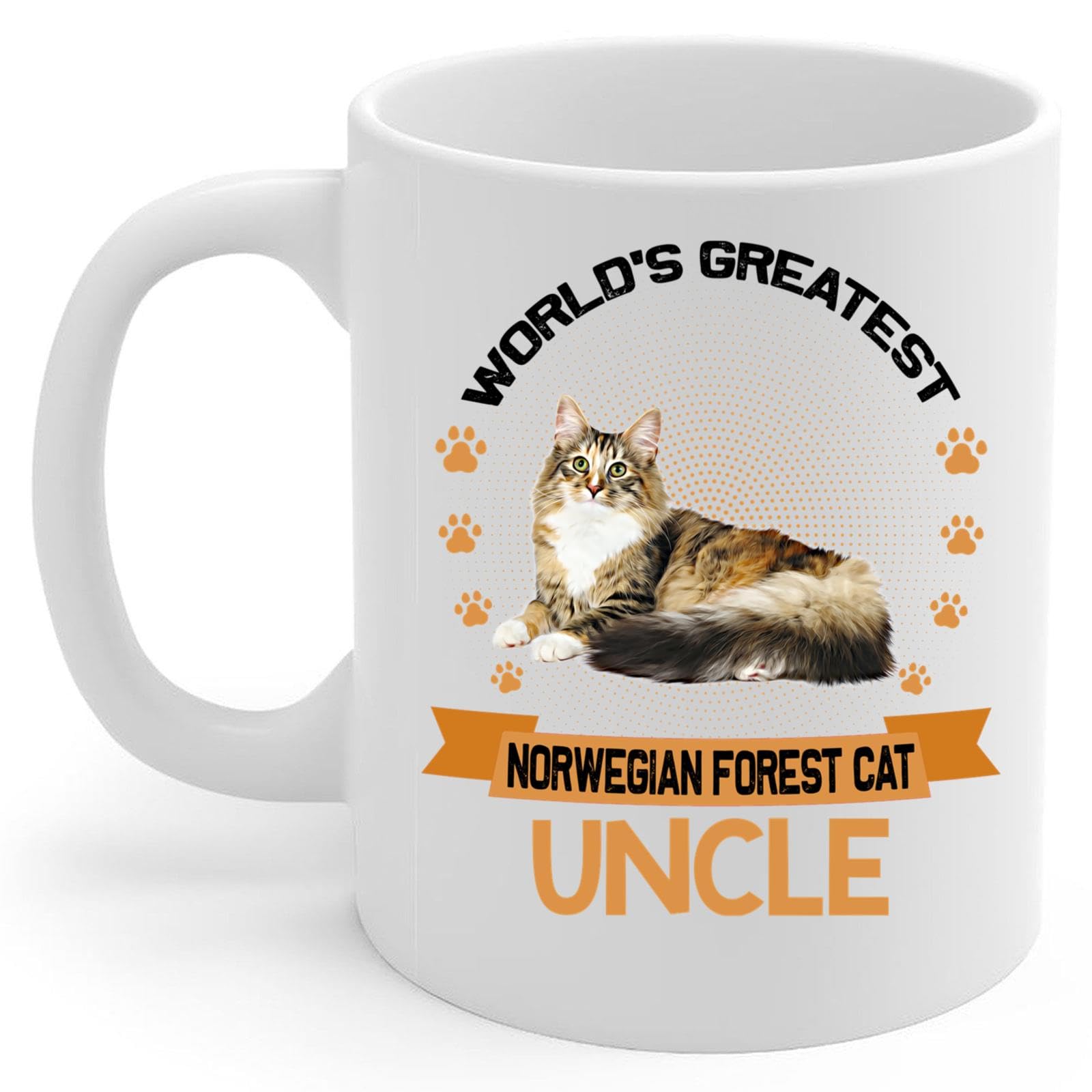 PIBONTO World's Greatest Black Tortie Norwegian Forest Cat Uncle Gifts for Unkie Funny Coffee Mug White Ceramic Tea Cup 11oz Kitten Owner Gift