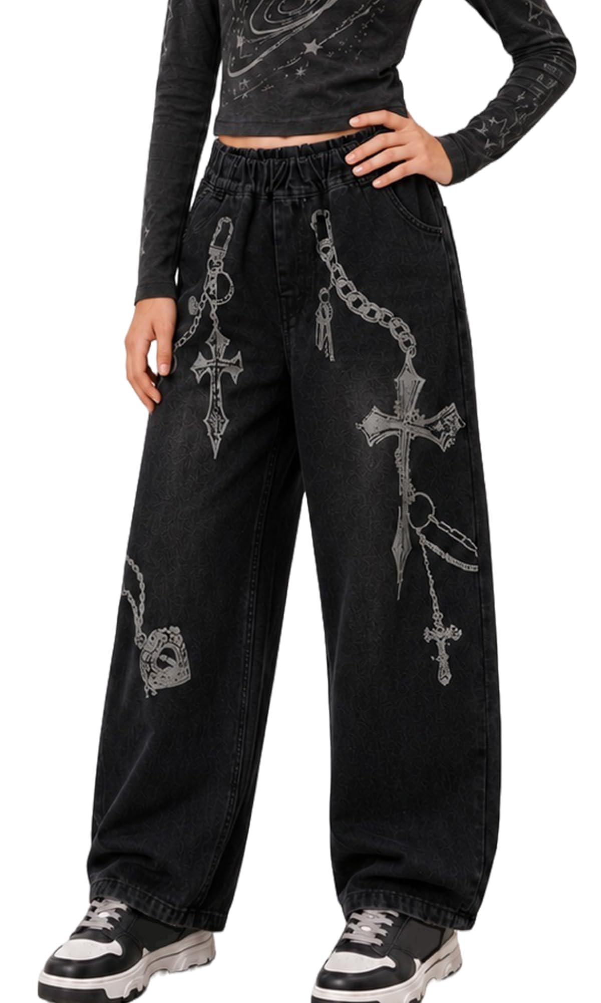 Happy Cherry Jeans da ragazza, stile hip hop, streetwear, larghi, gamba larga, pantaloni in denim per bambini, pantaloni casual larghi per bambini dai 5 ai 13 anni