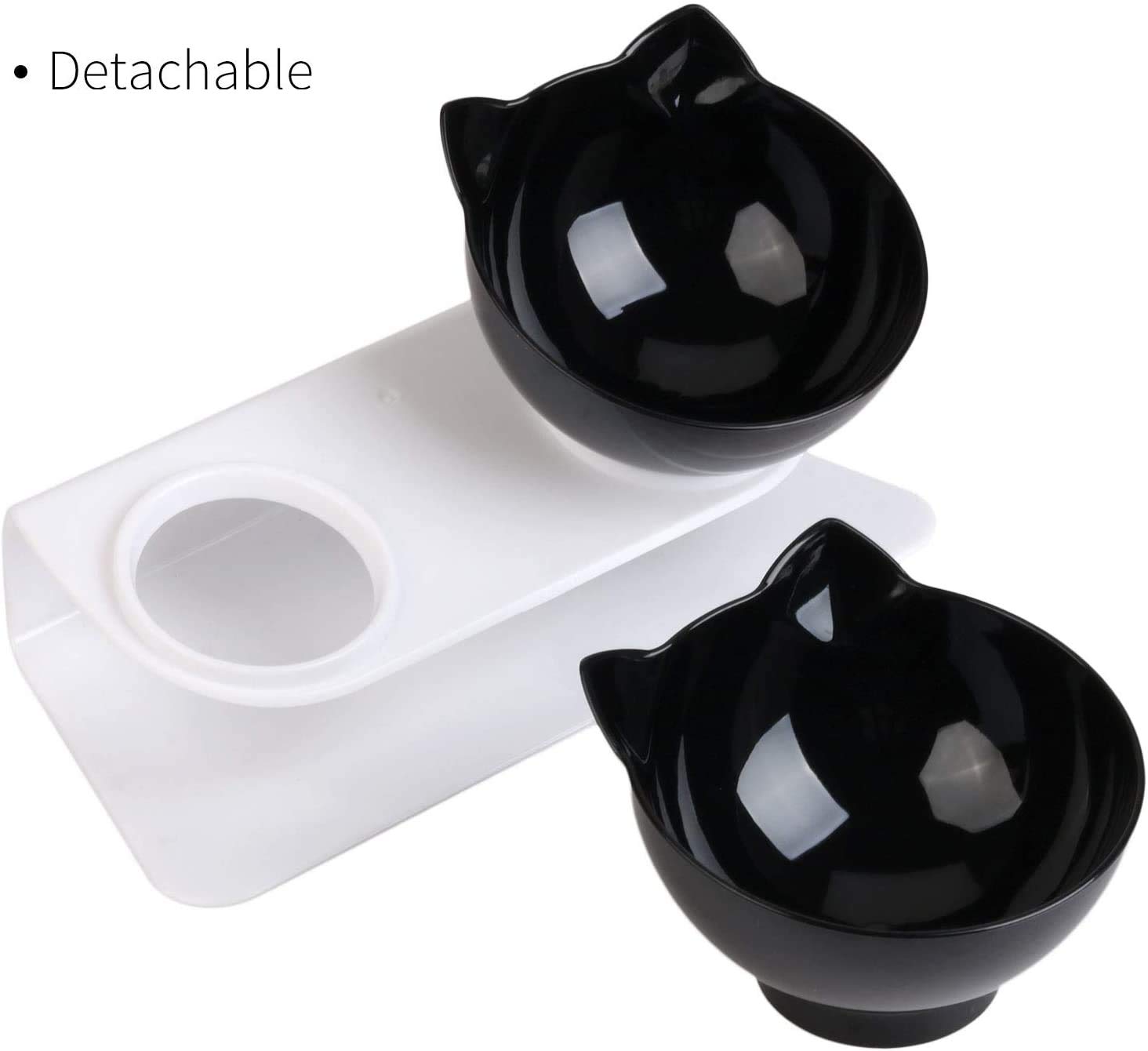 Ciotola Gatti 3 In 1 Con Supporto Rialzato - Doppia Ciotola Inclinata 15° Per Cibo E Acqua, Antiscivolo E Facile Da Pulire - Foto 11