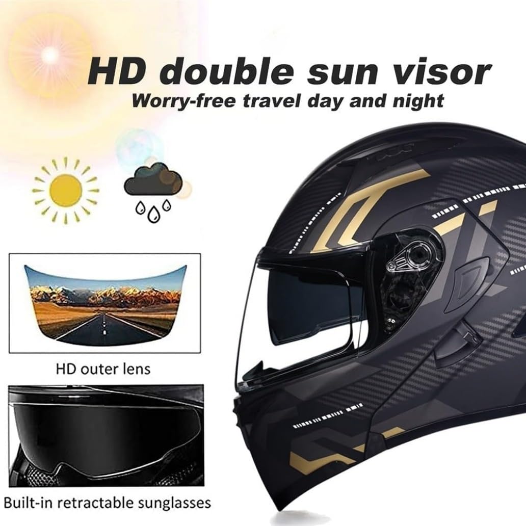 Bluetooth Casco Modulare per Moto, Casco da Moto a Doppia Visiera Integrati Omologato DOT/ECE, con Doppio Altoparlante E Microfono