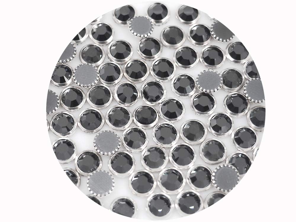 Swarovski HOTFIX Flatbacks, Jet Hematite Silver Rimmed Iron-on Rhinestones Art. 2029 HF, Size ss34 (7mm), 36 Pieces