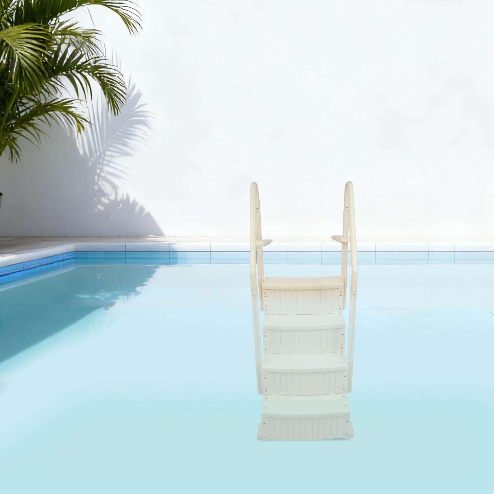 Échelle de piscine avec 2 mains courantes (hauteur réglable), capacité de charge de 181 kg, escalier de piscine en plastique antidérapant en polyéthylène haute densité pour piscines encastrées
