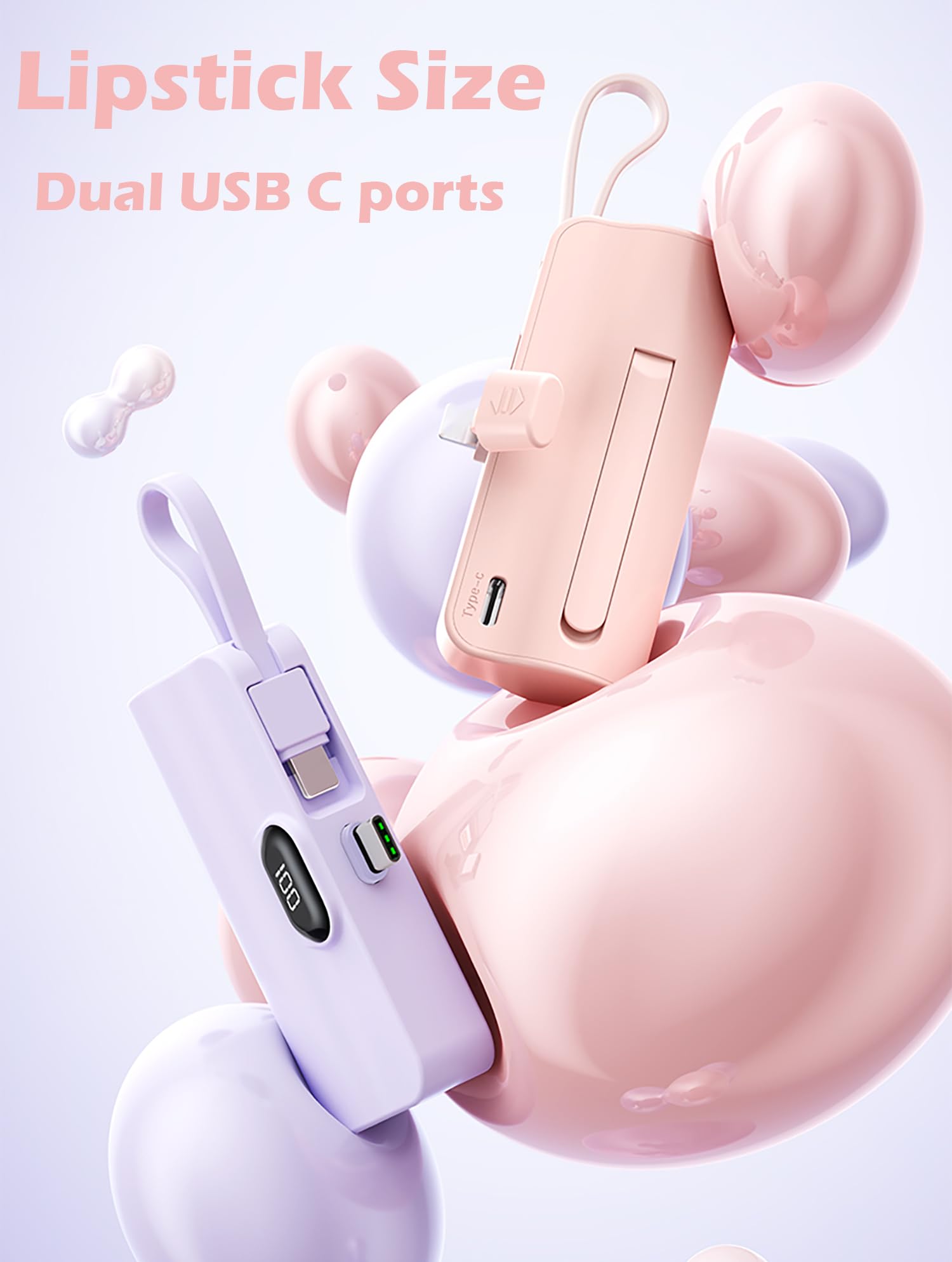 Mini Power Bank,Capsule Power Phone Charger 5500mAh,Portable Charger with Dual USB-C Ports for iPhone16/ 15/15 plus/15 pro/15 pro Max/Android Phone/Samsung/Moto/LG etc (Black)
