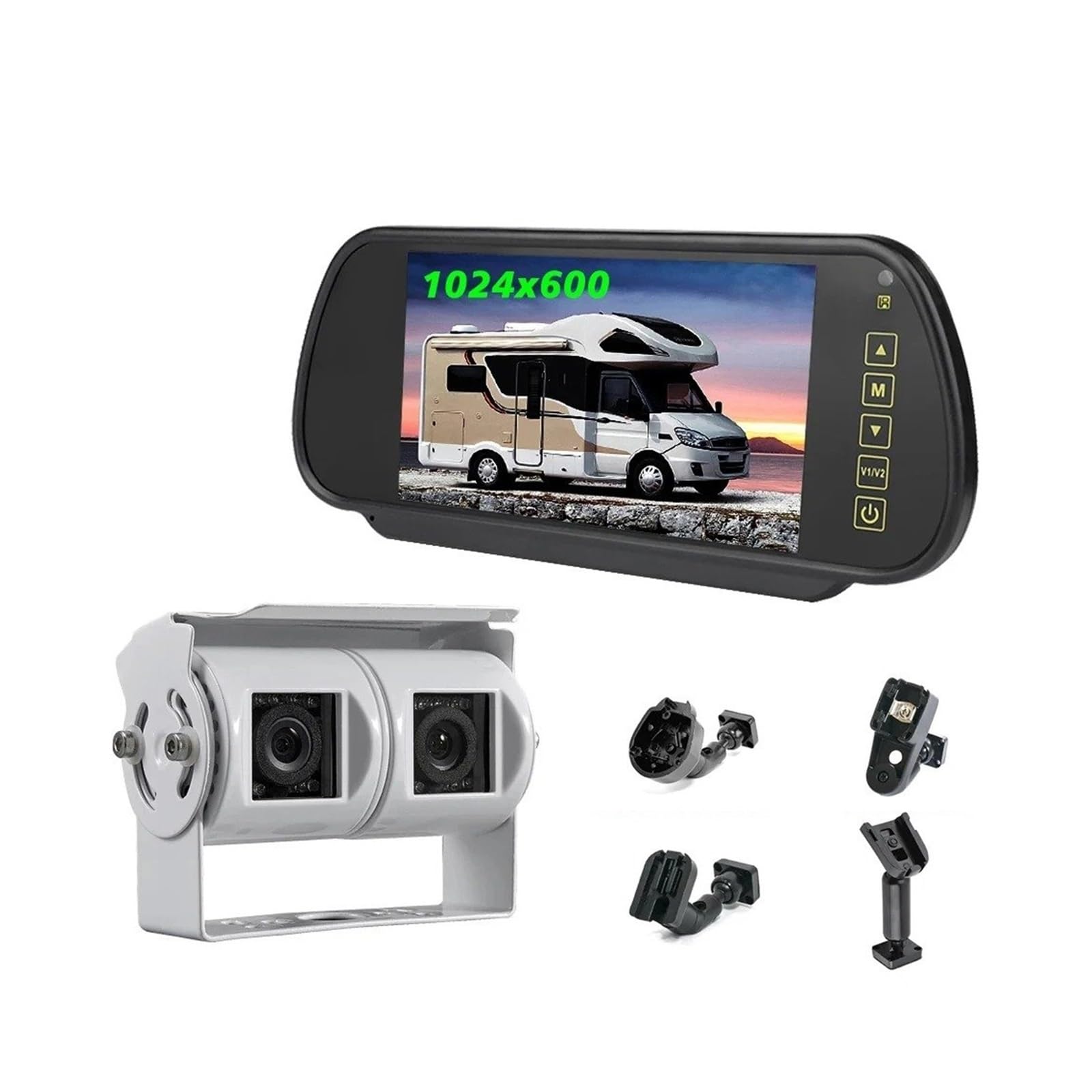 Cámara Aparcamiento Cámara Vista Trasera Coche con Monitor 7 Pulgadas, Kit Monitor Respaldo, Lente Ccd Dual, Marcha Atrás para Camión/RVs/Furgoneta Camara Marcha Atras(Suction Cup Mount-BK)