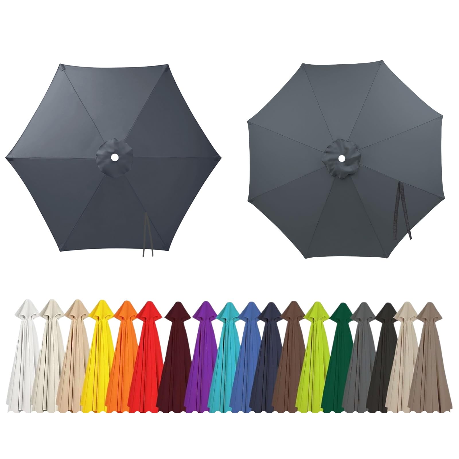 2m 2.5m 2.7m 3.0m 4.0m Replacement Parasol Canopy 6/8 Arms, UV30+ Waterproof Garden Umbrella Parasol Cover, Large Canopy Sun Beach Umbrellas for Garden Patio Pool(Gray,6-RIBS-6.6FT/2.0m)