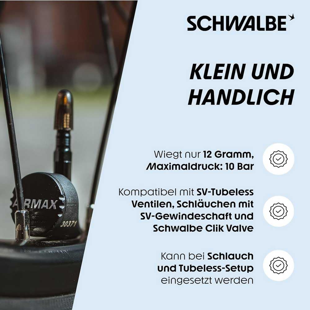 Schwalbe Airmax Smart Bike Sensor – Sistema de control de presión de neumáticos para válvulas SV-Tubeless Tubeless Mangueras con vástago roscado SV – Valve Clik Valve – Medidor de presión de