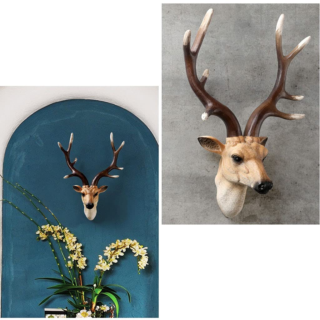 Decorazione da Parete Scultura da Parete Cervo, Testa da Appendere alla Parete Ornamenti tridimensionali con Testa di Animale Artigianato in Resina Murale da Parete per la casa