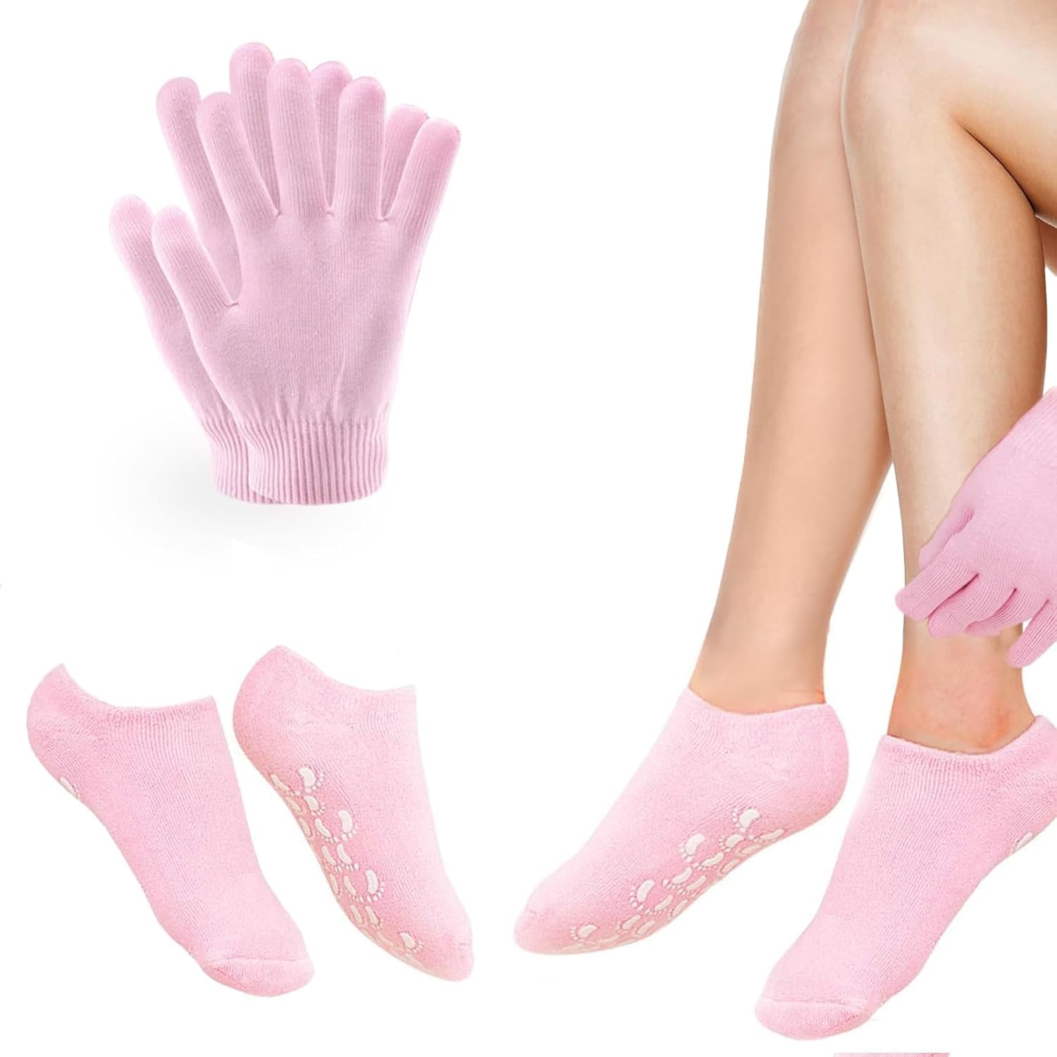 4Pcs - 2 Pair of Moisturizing Socks & Gloves Set,Silicone Socks Gel Gloves for Women,Aloe Gel Socks,spa Socks,Soften Repairing Dry Cracked Hands and Feet Skin SPA Care (Glove+Socks, Pink) (B0D9PBTN9J) Amazon Price History, Amazon Price Tracker